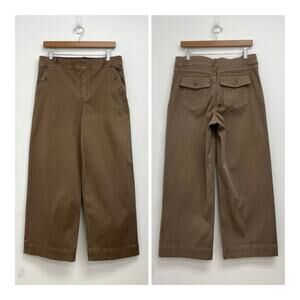 Spanx Stretch Twill Cropped Wide Leg Pull-On Shaping Smoothing Pants Brown XL